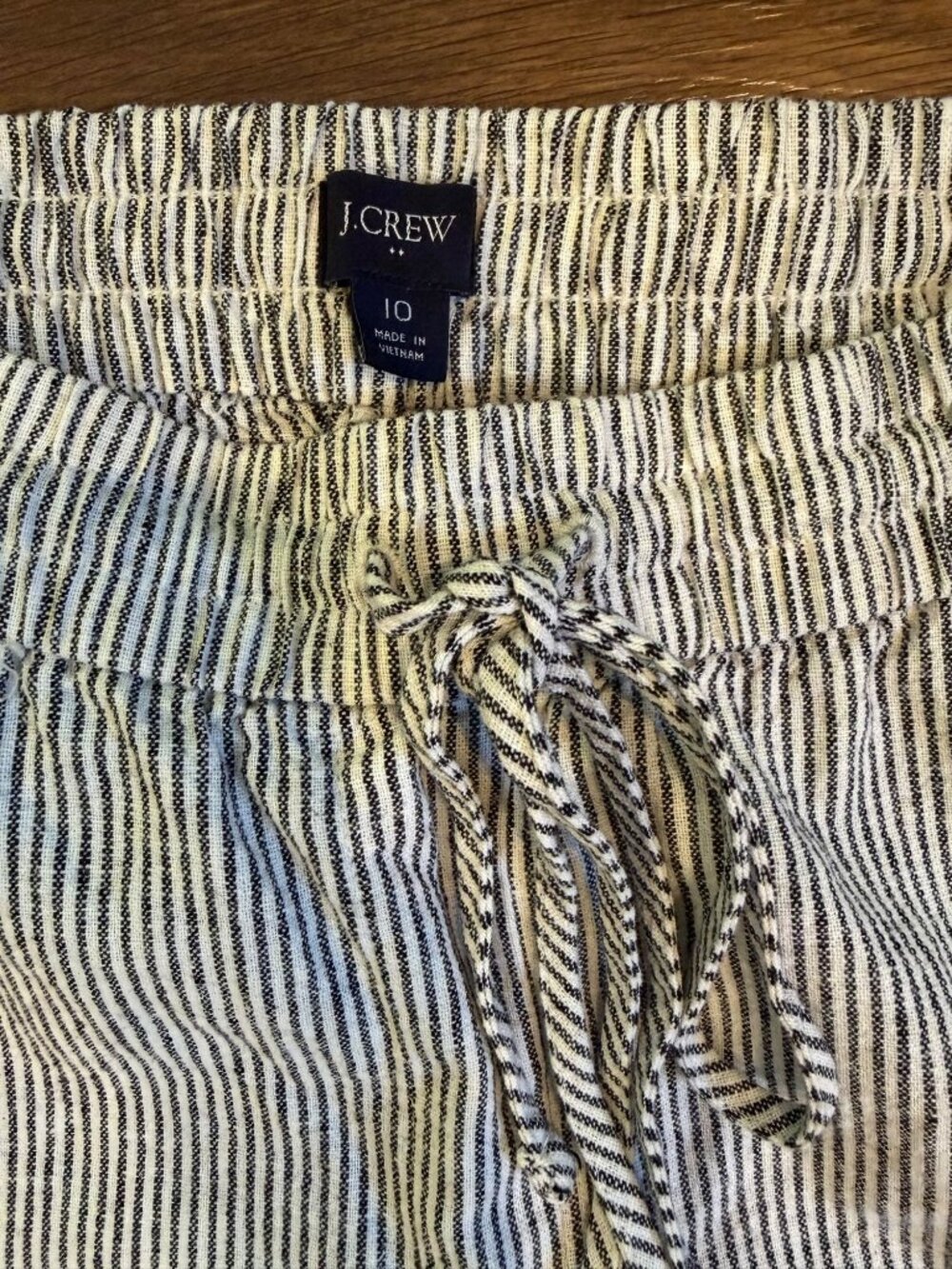 J. Crew Linen Blend Striped Cropped Pants White/Blue Sz 10 - Picture 2 of 7